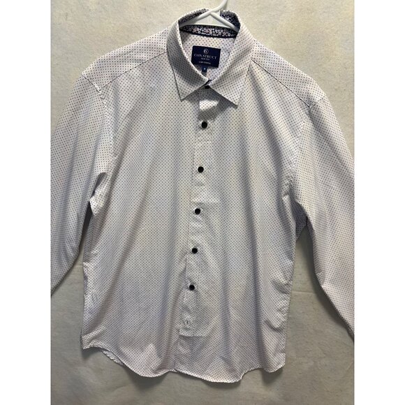 ConStruct Slim Fit Mens Dress Shirt M White Polka Dot Pattern Long Sleeve - Picture 2 of 10